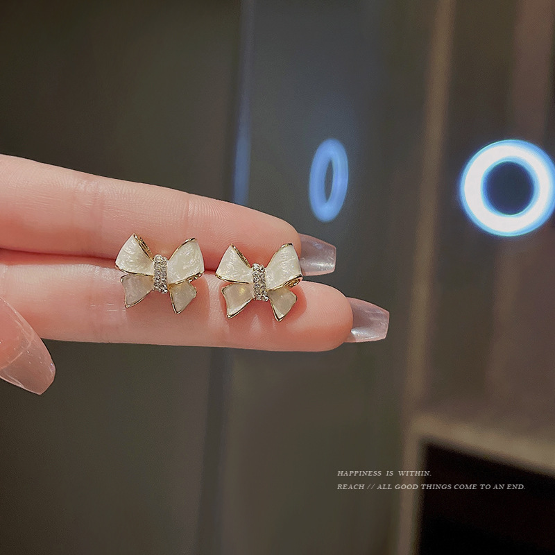 S925 Silver Needle InS-style simple bow earrings for women, new trendy and sweet stud earrings, elegant and stylish earrings wholesale Specification drawing