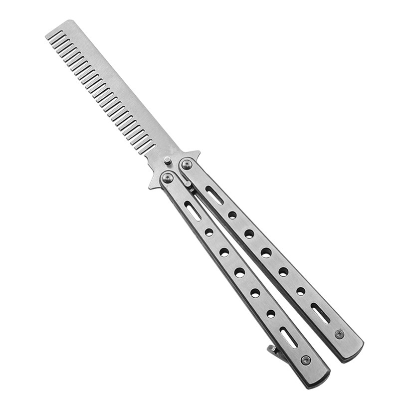 Camping practice butterfly comb stainless steel outdoor practice foldable comb uncut butterfly comb practice knife single tip undefined