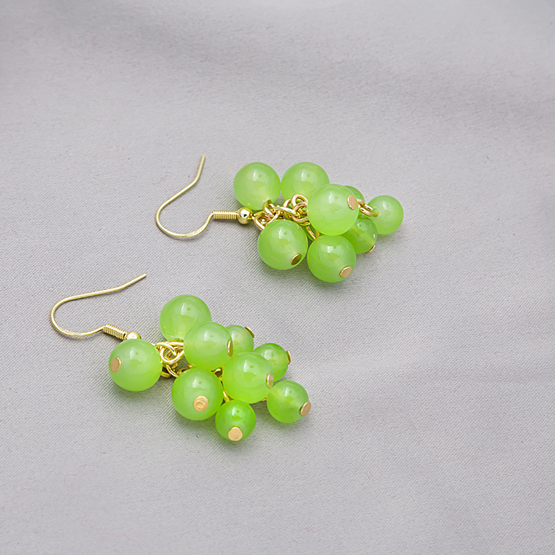 Silver Needle Spring/Summer New handcrafted beaded green grape earrings, sweet and ins Japanese-style soft girl fruit earrings details Picture