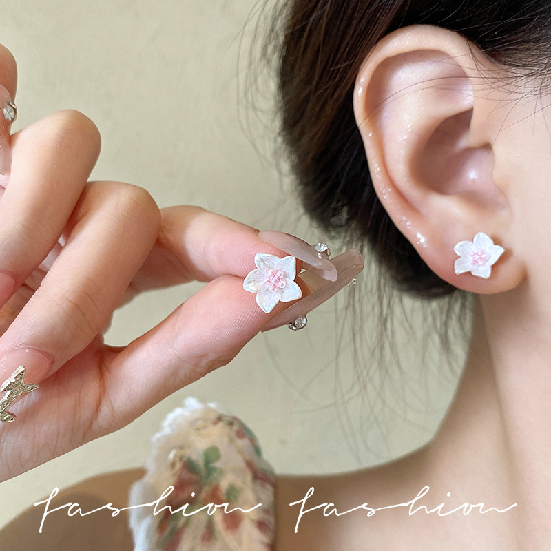Blue Camellia 925 silver Needle elegant stud earrings, small, sweet and exquisite, new Chinese-style retro earrings for girls details Picture