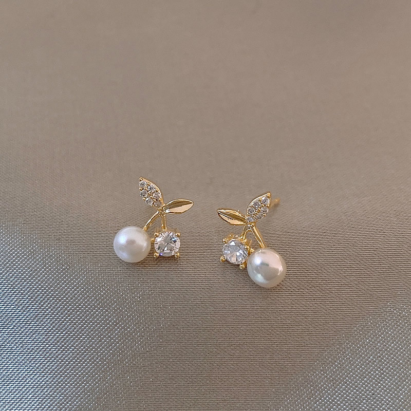 Little Cherry Earrings for Women 2025 New Stylish earrings and Earrings, high-end and niche design, 925 silver needle ear piercing Specification drawing