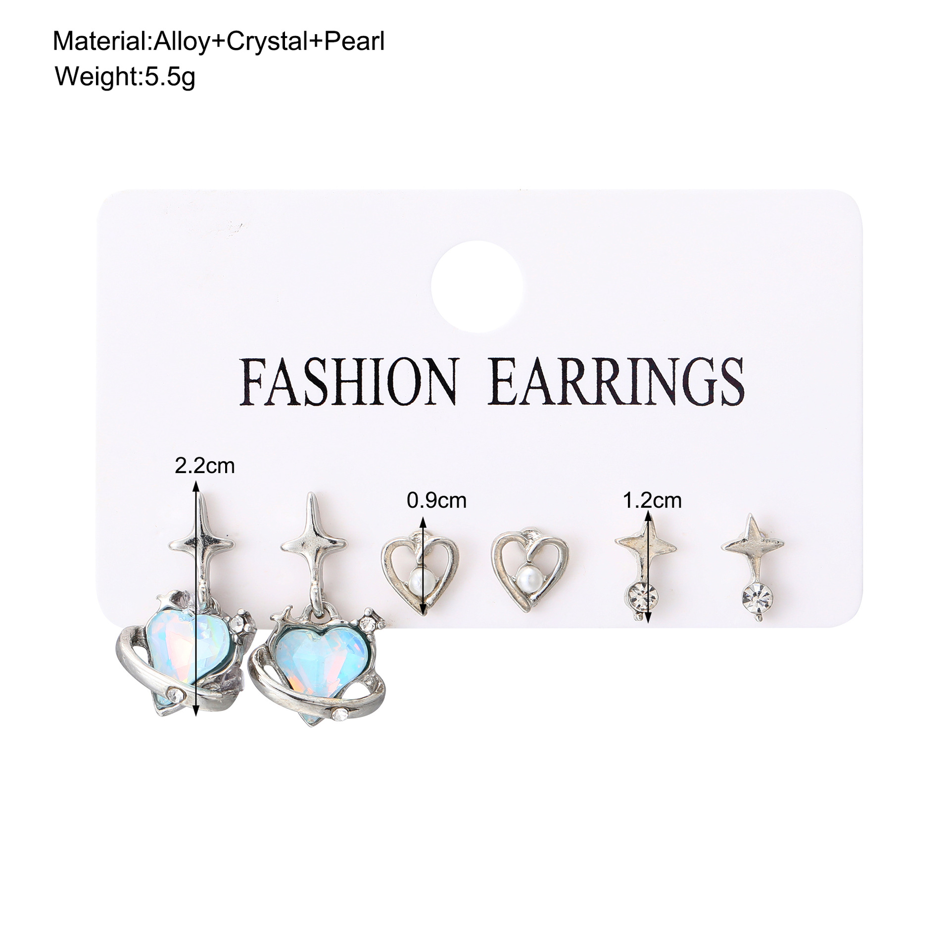 Cross-border bestseller, stylish and high-end pink heart-shaped star-tipped six-piece stud earrings, ins niche, simple and fashionable stud earrings details Picture