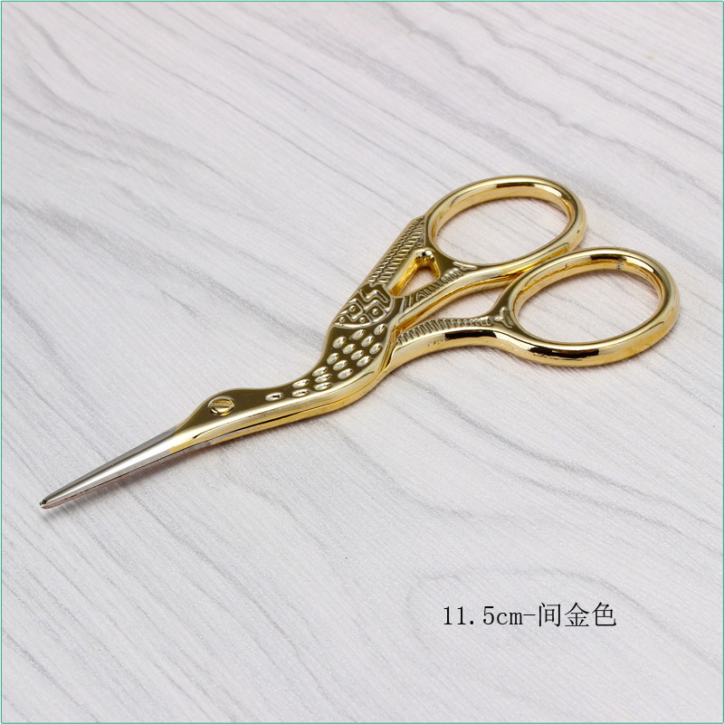 Stainless steel gold-plated crane type yarn scissors, tea ceremony tea bag scissors, cross-stitch hand-cut sewing head scissors undefined