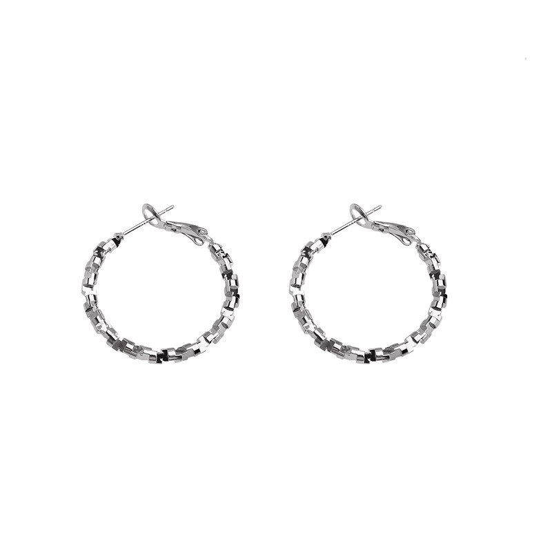 Silver ring earrings 2025 New bestseller, ear buckle, light luxury and high-end feel, exaggerated ear ring, round face, plain ring earrings Item Picture