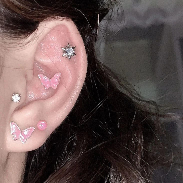 Diamond-encrusted hexagonal ear bone stud 925 Silver needle super flash Zircon screw cochlear stud mini ear care earrings wholesale details Picture