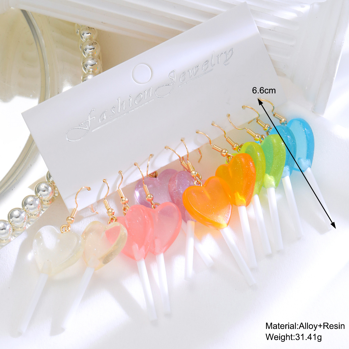 New cross-border European and American style dopamine girlish personality candy-colored lollipop earrings heart-shaped long earrings details Picture