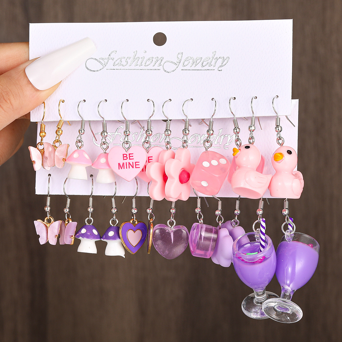 European and American retro cross-border light luxury high-end high-footed cup dice mushroom earrings 12-piece wholesale set of earrings for women full figure