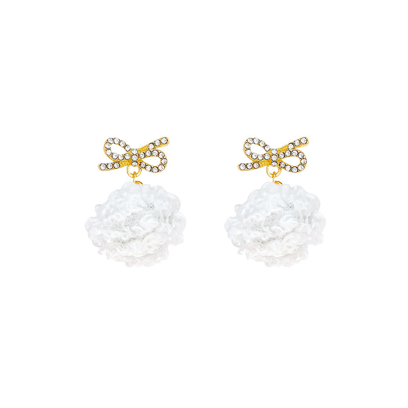 Silver needle bow, leopard print fur ball ear studs, unique and unique feminine earrings, high-end Yiwu accessories for autumn and winter Item Picture