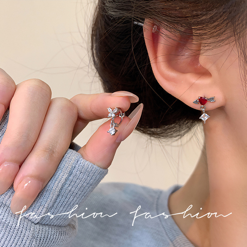 S925 Silver Needle Light Luxury Niche one-shot Piercing earrings for women on Instagram, trendy and versatile, elegant Zircon stud earrings wholesale Specification drawing