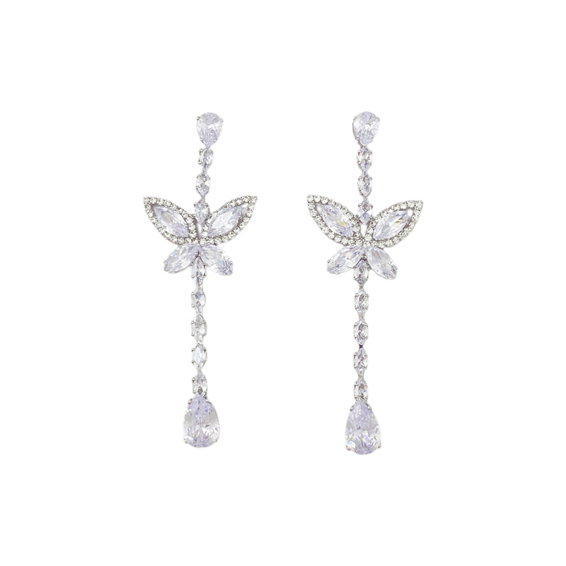 Fashionable and elegant, super sparkling tassel earrings, light luxury and high-end feel, butterfly stud earrings, 925 silver needle, elegant and versatile earrings for women Item Picture