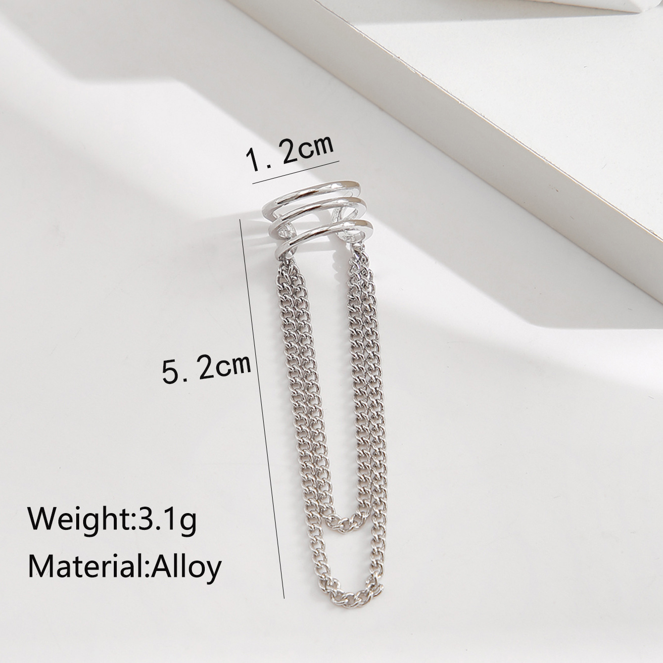 Fashionable, creative, simple and high-end ins cold style silver niche three-layer tassel ear clips details Picture