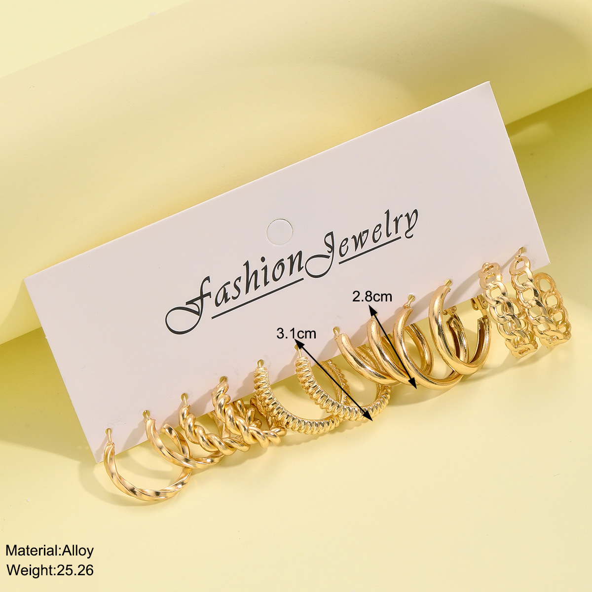 A 6-piece cross-border retro, simple and cold style gold earrings geometric twist women's set, fashionable and versatile details Picture