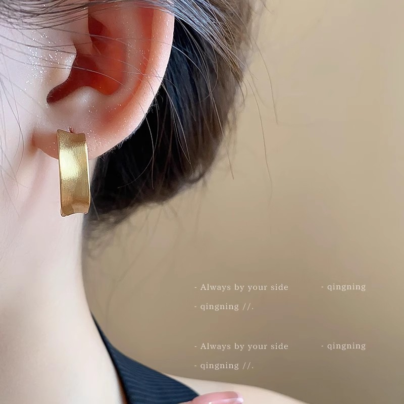 Retro metal brushed matte circle earrings, women's light luxury and fashionable daily commuting stud earrings, high-end and simple earrings details Picture