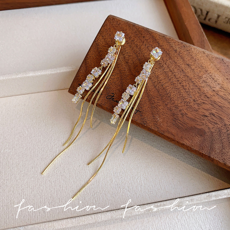Exquisite zircon long strip earrings, 2025 new style, trendy and elegant ladylike earrings, high-end feminine tassel earrings Application Scenario