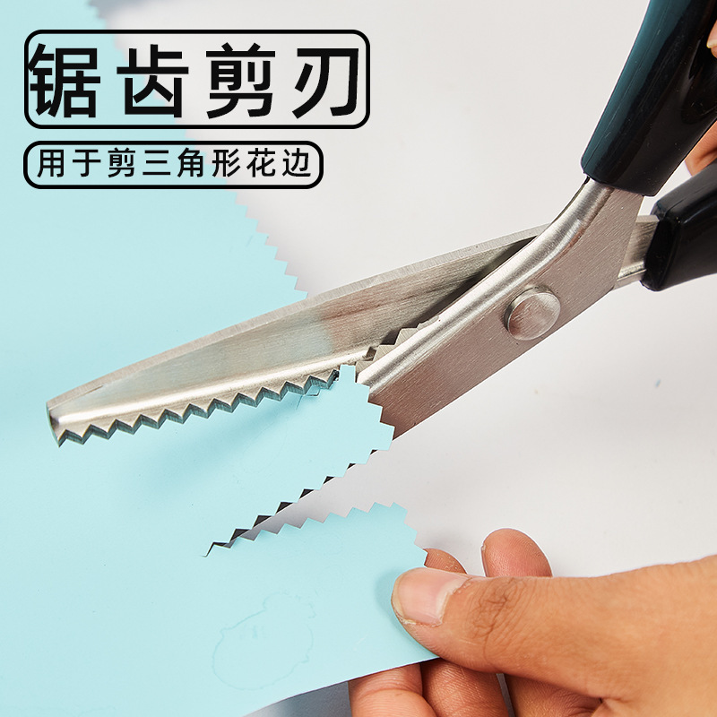 Handmade DIY lace scissors, toothed fabric scissors, stainless steel tailor scissors, 5mm triangular dog tooth serrated fabric scissors details Picture