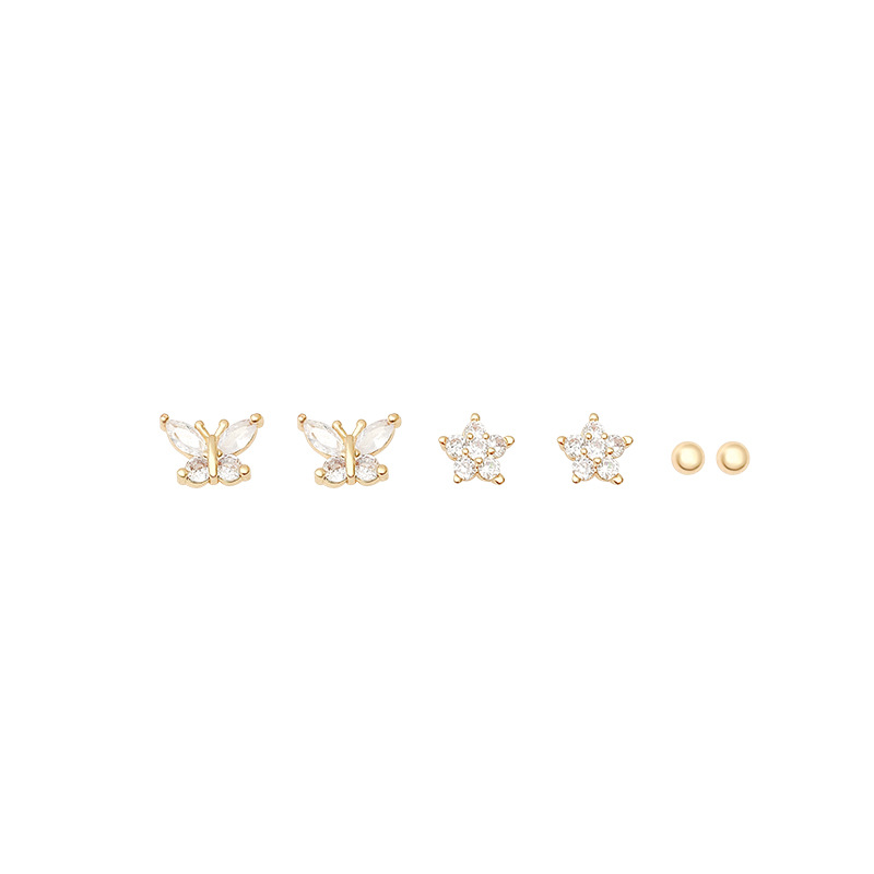 925 Silver Needle Star Butterfly Six-piece Set Zircon Stud Earrings for Women's Cold Style Zircon Stud Earrings High-end Set Earrings Item Picture