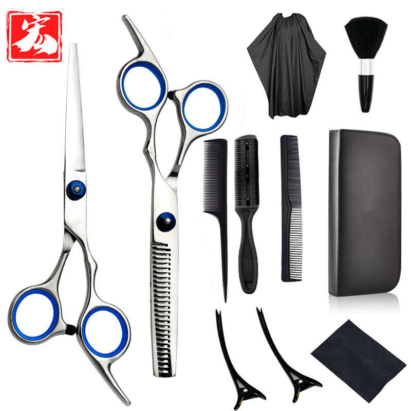 Wholesale 11-piece set of hairdressing scissors, including straightening scissors, thinning scissors, hair scissors, and hairdressing scissors full figure