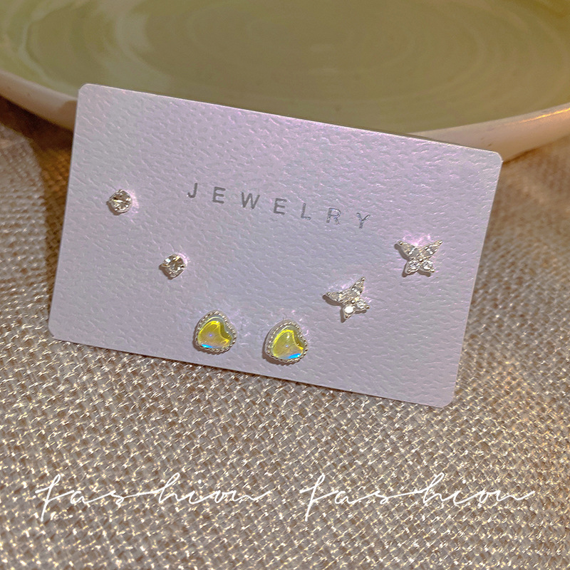 S925 Silver Needle Ear Piercing and Stud Earrings for women Sleep without removing heart-shaped set earrings, niche design, high-end feel, trendy earrings Specification drawing