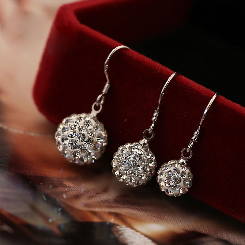 White diamond ball ear hooks S925, silver needle ear hooks and stud earrings, Korean-style fashionable starry sky earrings and earrings for women full figure