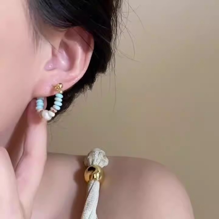Pearl imitation natural stone spliced ear studs, women's 925 silver needle best-selling light luxury tassel earrings, new Chinese-style beaded earrings details Picture