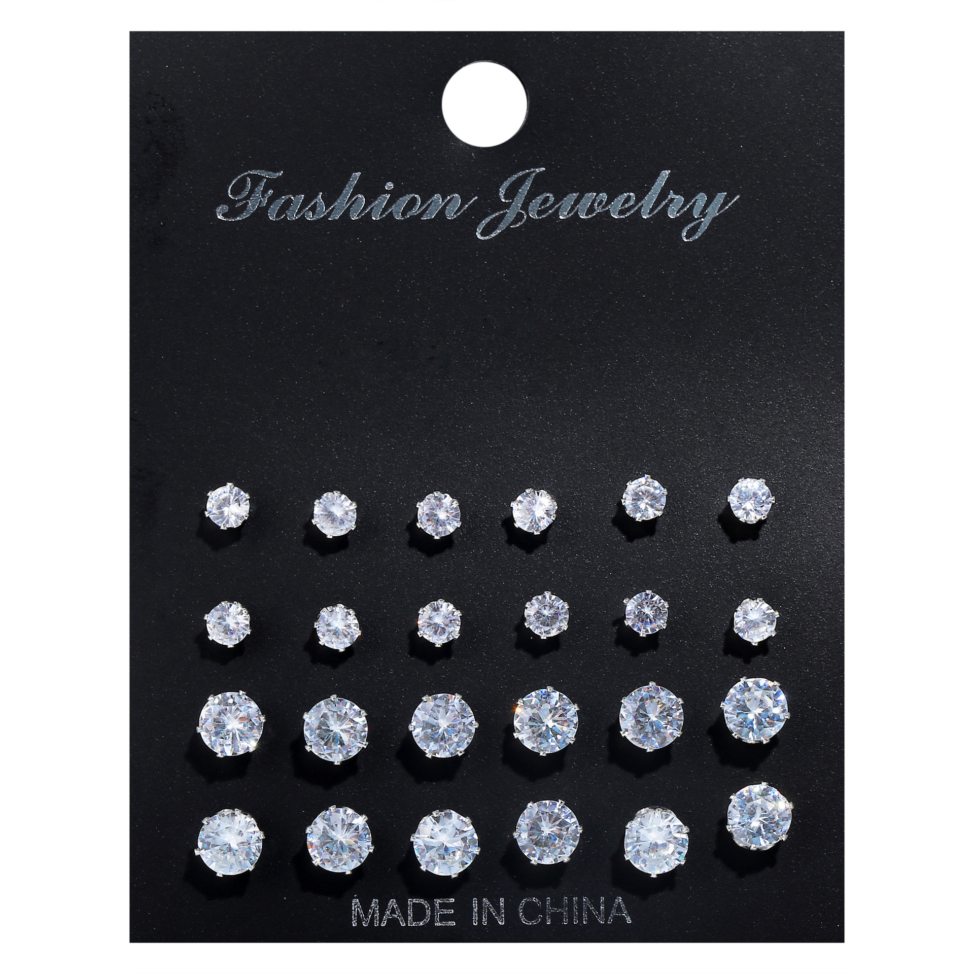 European and American export ear accessories with crystal zirconium six-prong 12-pair earrings, cross-border best-selling ear stud set earrings Item Picture