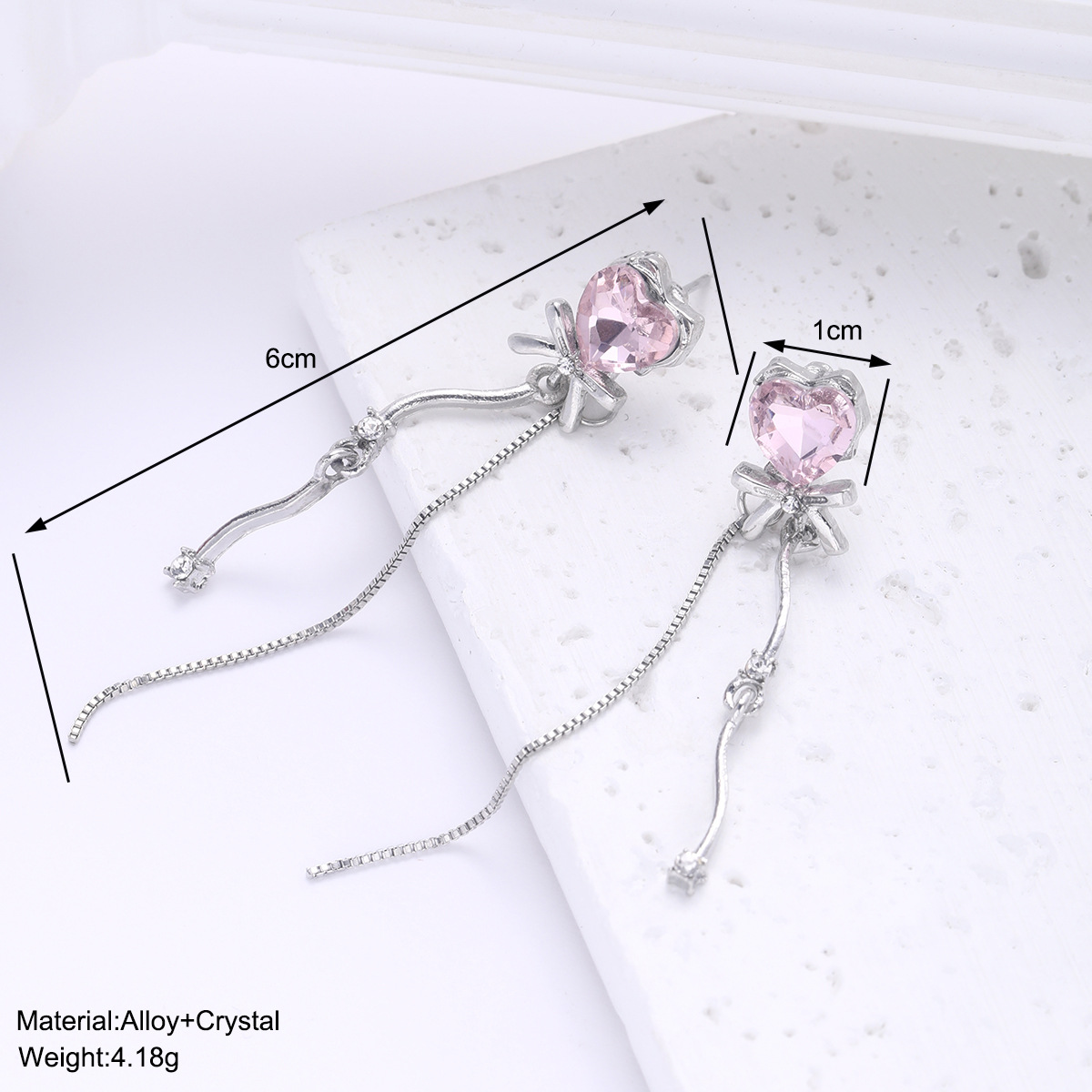 New cross-border, simple and high-end creative bow, heart-shaped, niche and light luxury tassel earrings, ladies' elegant earrings details Picture