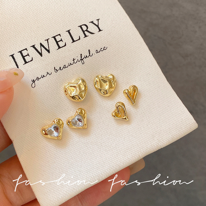 European and American niche design sense metal irregular concave-convex hammer pattern ear studs, light luxury high-end set earrings and earrings full figure