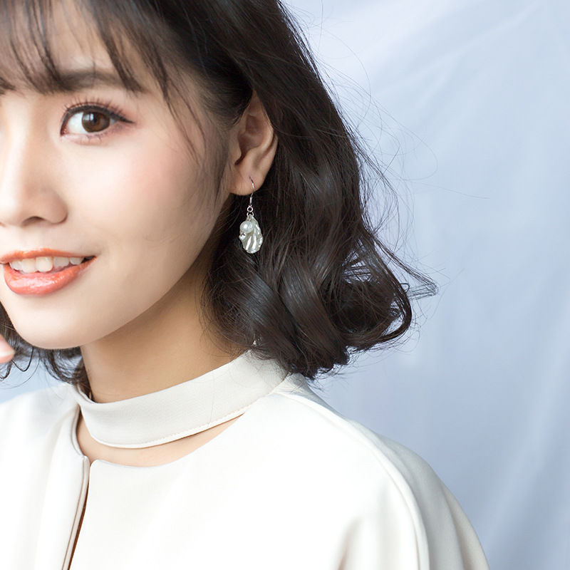 Silver ear hook, white shell, mother-of-pearl, sweet and unique earrings, fairy petal, gentle earrings for women details Picture