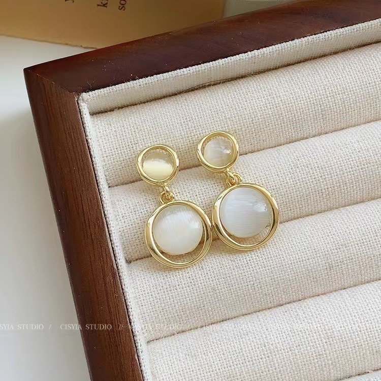 S925 Silver Needle Small Fragrance Style high-end Stud earrings, women's retro double round hollowed-out cat's eye stone earrings, pendants and earrings Application Scenario