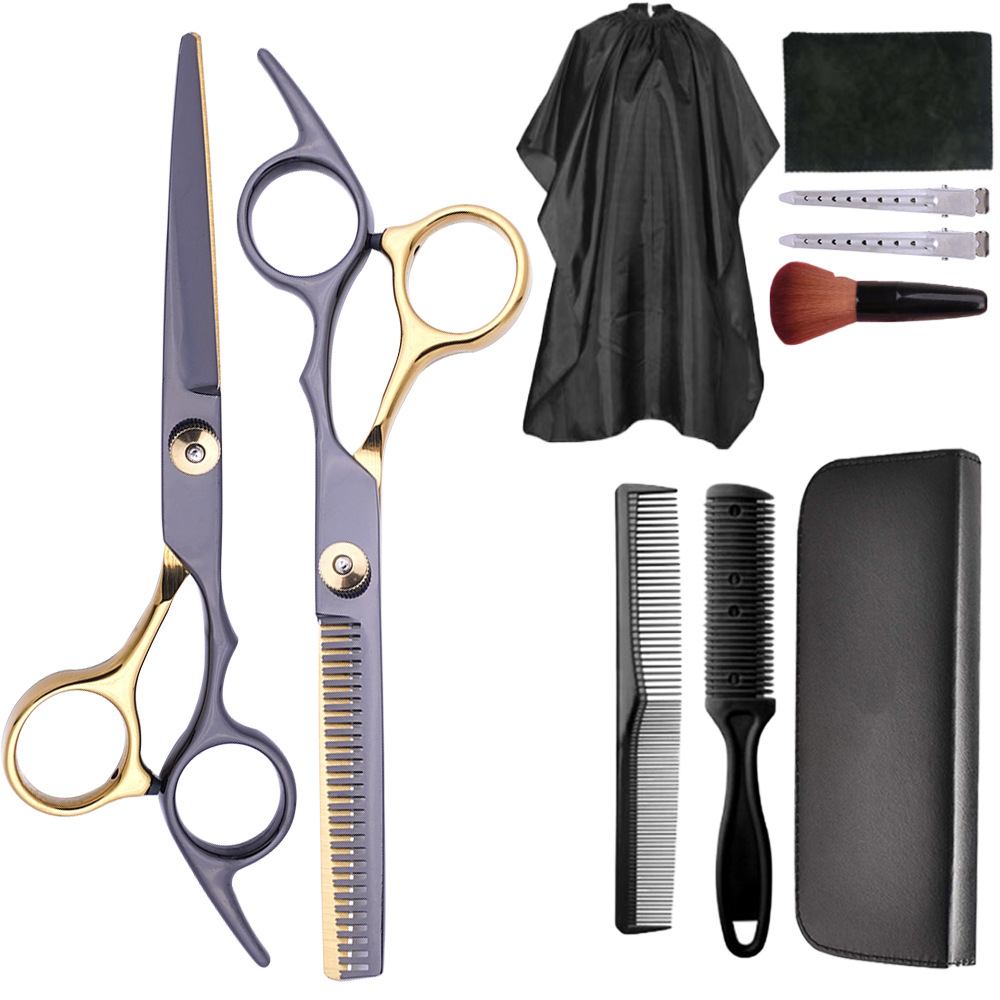 Factory direct sales of black gold hairdressing scissors, special flat scissors for hair care, thin and broken hair clippers, and household hairdressing scissors sets Application Scenario