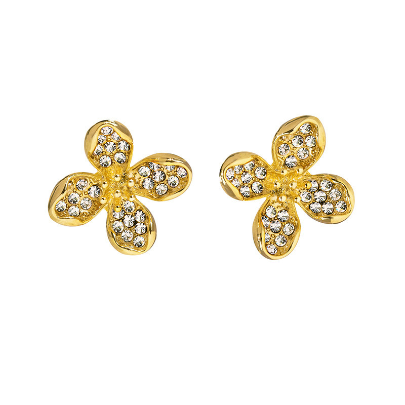 Four-leaf petal stud earrings, simple and cold style, small earrings for women, 925 silver needle earrings, popular and stylish commuting earrings Item Picture