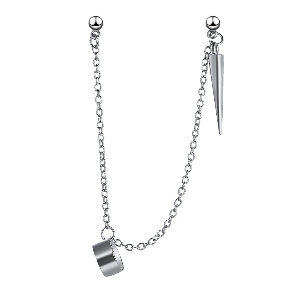 New cross-border earrings from Europe and America, unique punk chain ear clips, single long tassel, pointed cone, no ear holes, ear clips Item Picture