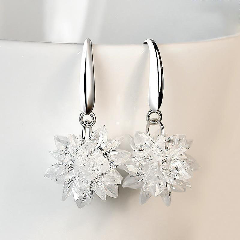 Ear hooks, ice flower ear hooks, women's ear studs, versatile earrings, elegant beaded crystal earrings, Korean-style long tassels details Picture