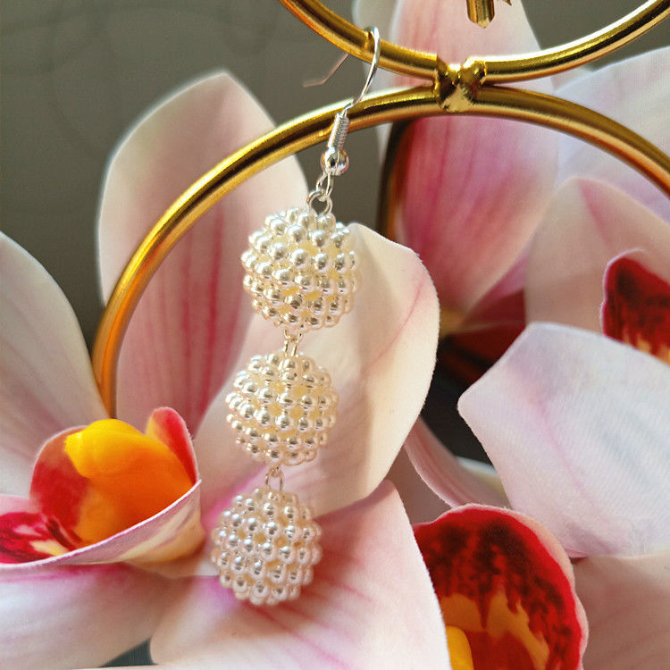 S925 Silver Ear Hook, Starry Sky Spherical Pearl Earrings, Dongdaemun trendy floral earrings, versatile and fashionable for women Item Picture