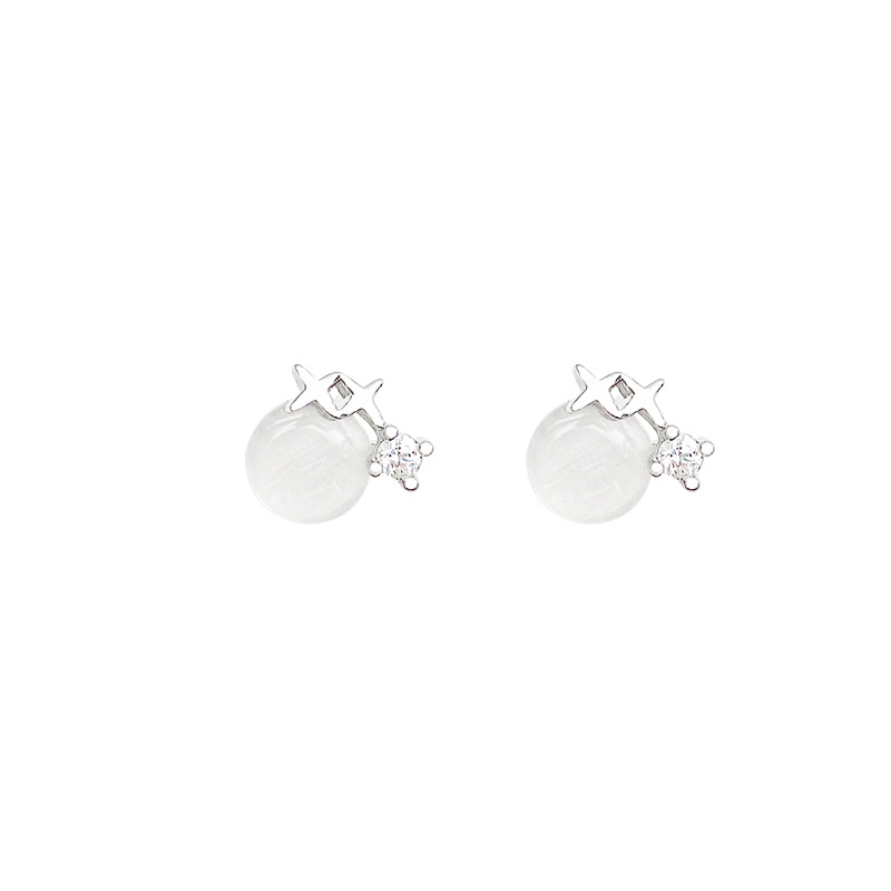 S925 Silver Needle earrings wholesale cat's eye stone small star stud earrings for women, small texture, simple and versatile Japanese and Korean style earrings Item Picture