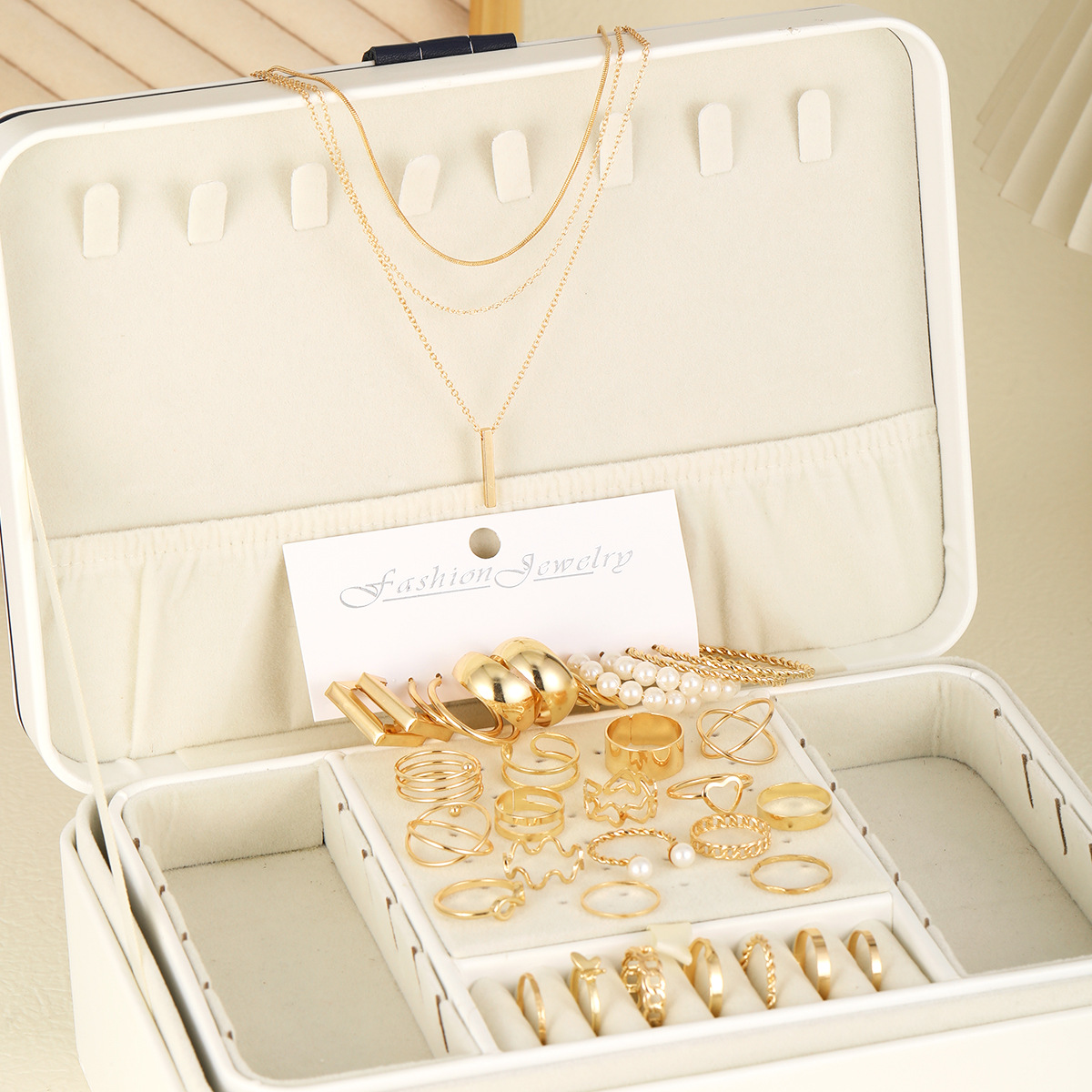 Cross-border best-selling fashionable, elegant and versatile women's hollowed-out heart-shaped pearl jewelry sets, rings, earrings and necklaces Specification drawing
