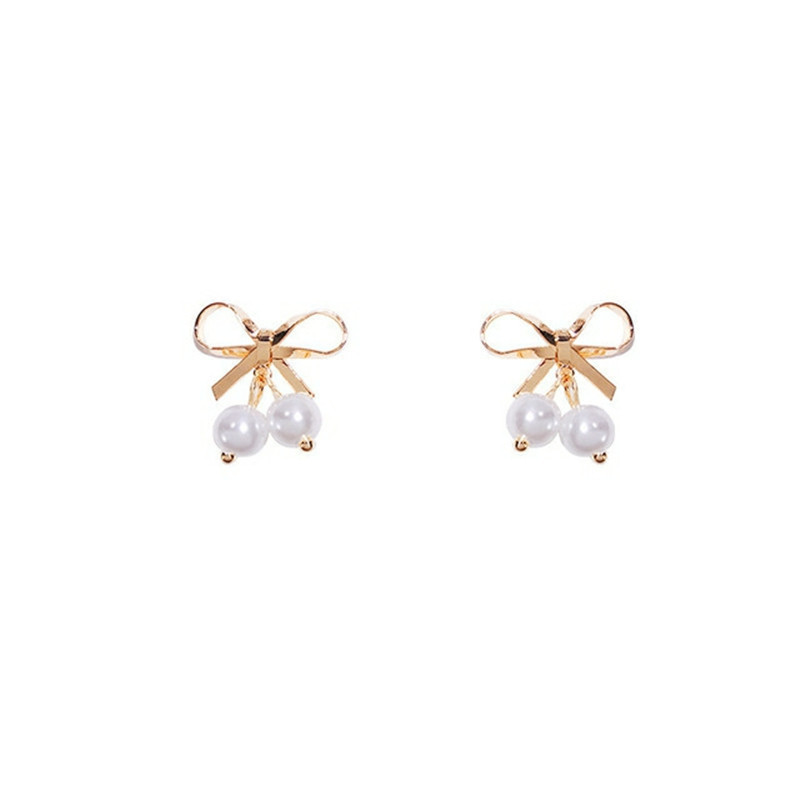 S925 Silver Needle Summer Fresh Mini Pearl Bow Stud Earrings, elegant Korean super fairy-like fashionable and personalized earrings Item Picture