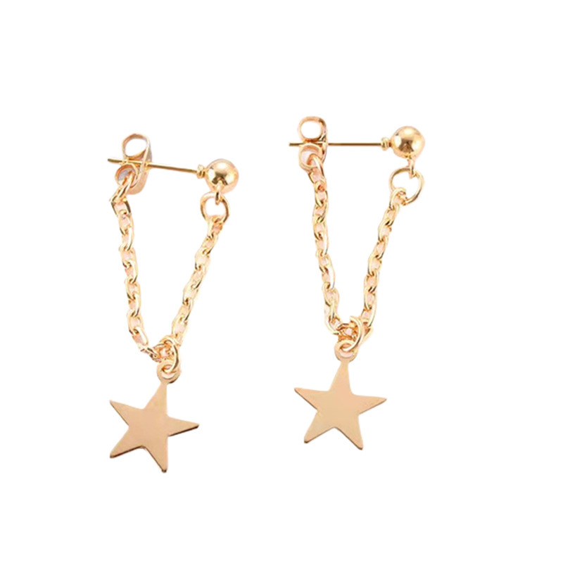 Korean version of niche, fashionable and simple lady's personality and temperament, golden tassel earrings, star chain ear studs hanging at the back Item Picture