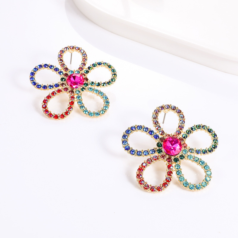 S925 Silver needle cross-border small accessories from Europe and America, seven-color ins diamond-encrusted sunflower stud earrings, versatile and elegant Korean women's ears details Picture
