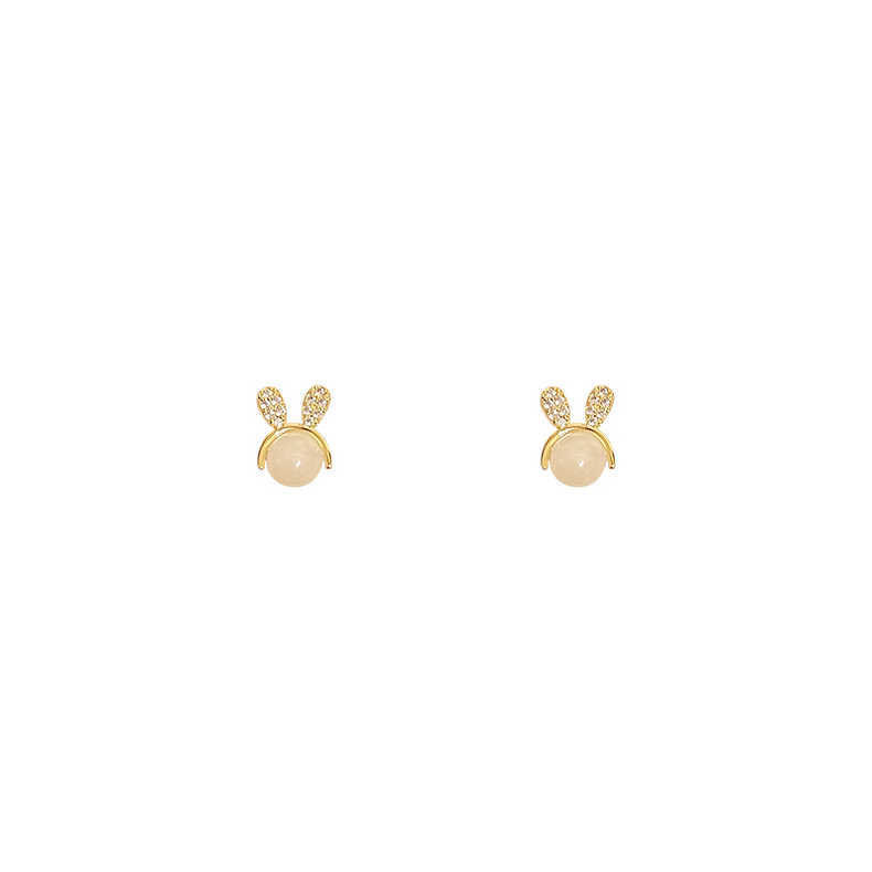 Cat's eye stone cute little rabbit diamond-encrusted 925 stud earrings for women, small, exquisite, versatile and elegant earrings, fashionable earrings Item Picture