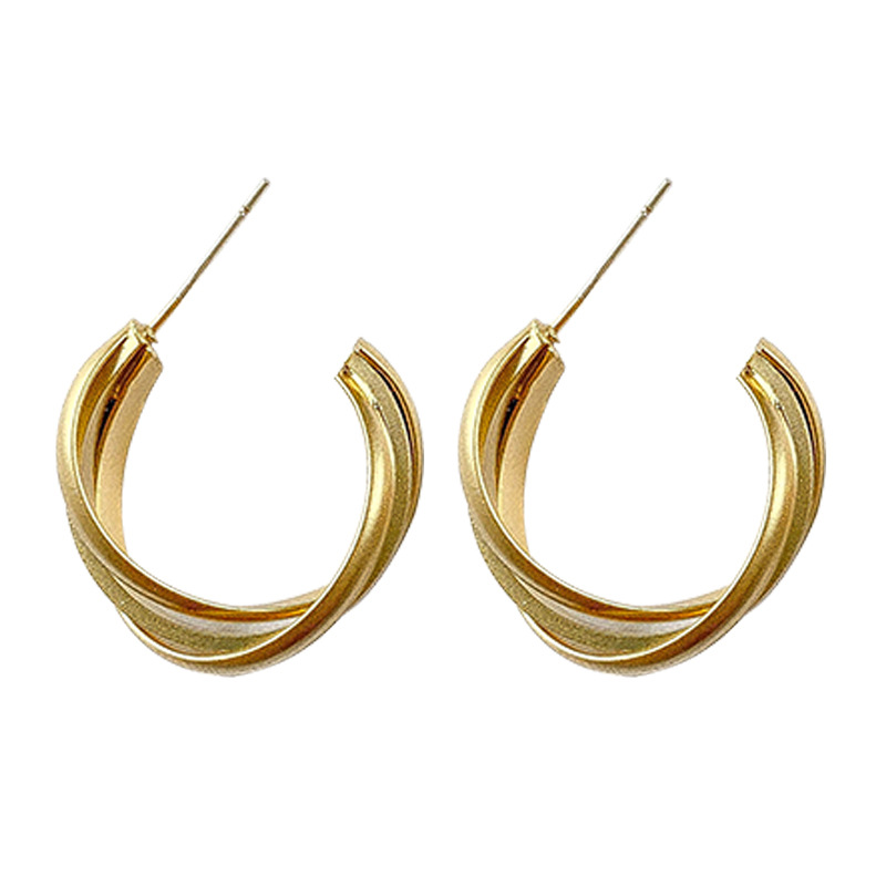 The 2025 new retro smooth cross earrings, the trendy women's unique circle ear rings S925 silver needle earrings Item Picture