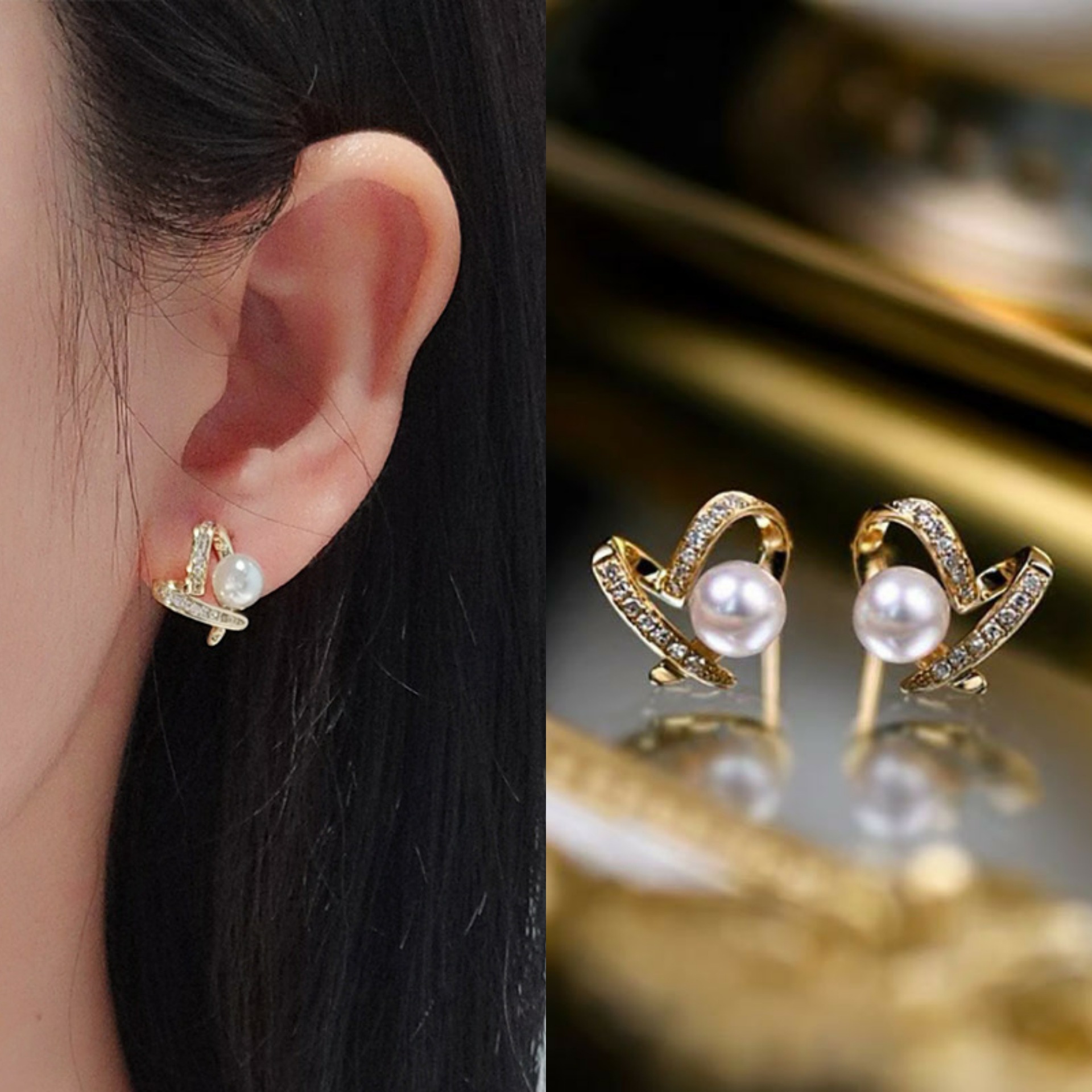 S925 Silver Needle Korean fashionable heart-shaped pearl stud earrings, simple, elegant and grand design sense, exquisite and internet-famous style details Picture