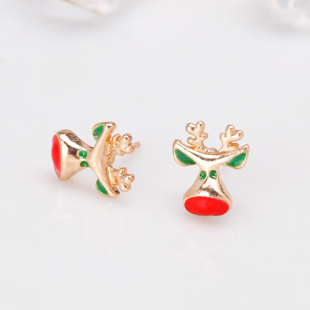 S925 Silver Needle best-selling earrings, European and American fashionable alloy with diamonds and painted oil, Christmas reindeer stud earrings, holiday stud earrings Application Scenario