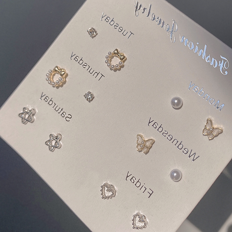 A 12-piece set of S925 silver needle earrings featuring fashionable and sweet Japanese and Korean style stud earrings for women on Instagram Specification drawing