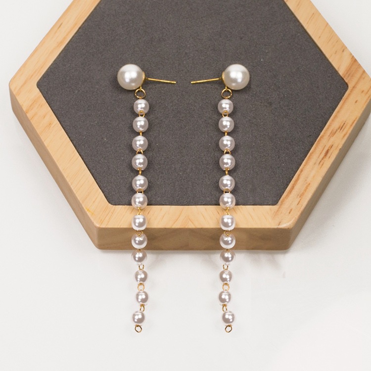 925 Silver Needle Long tassel pearl earrings, European and American exaggerated design pearl earrings, fashionable and individual earrings for women Item Picture