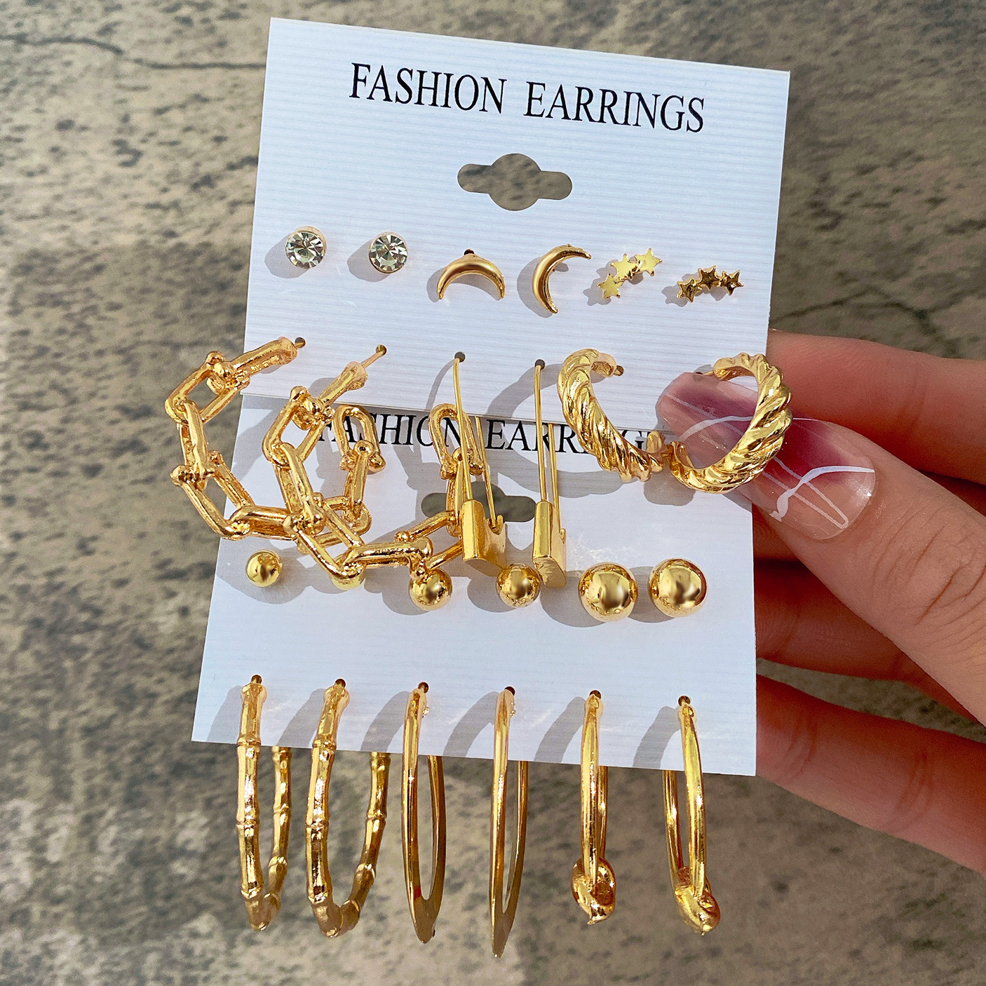 Han Zhishang Metal Circle Chain Stud Set 6-piece Creative and Personalized Cross-border heart-shaped brooch Butterfly Earrings full figure