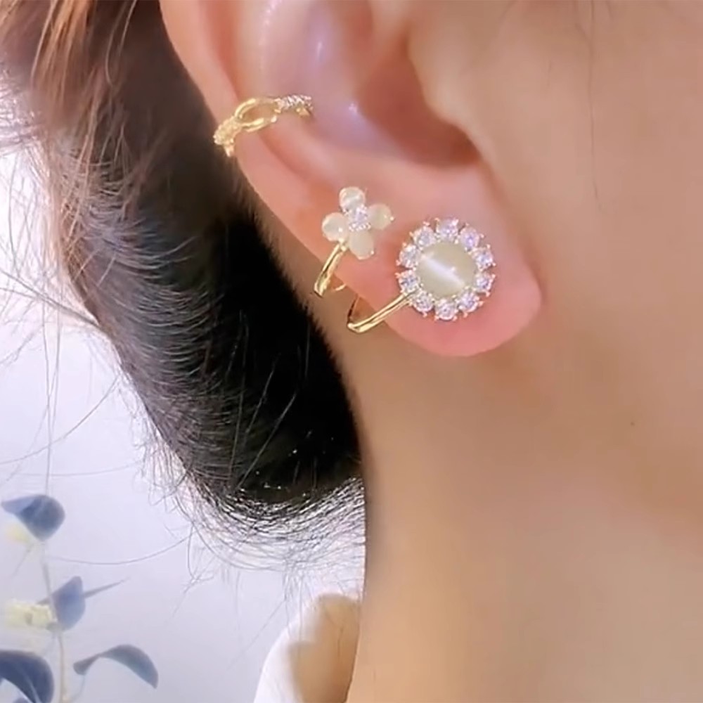 Light luxury, fashionable and high-end flower earrings, unique and stylish, Douyin bestseller, elegant ear studs, geometric ear clips and accessories details Picture