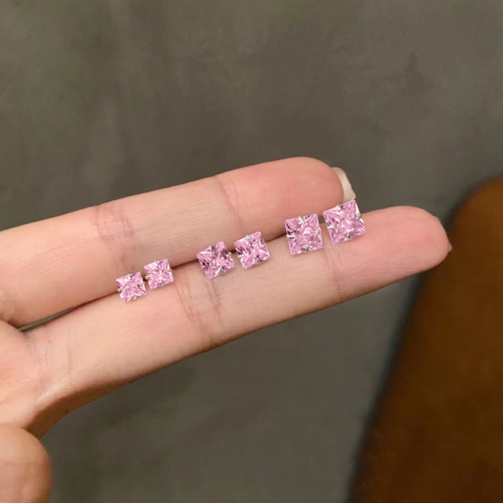 European and American cross-border style, simple and elegant, 3-pair set of four-prong water diamond stud earrings, super flash zircon set, small stud earrings Specification drawing