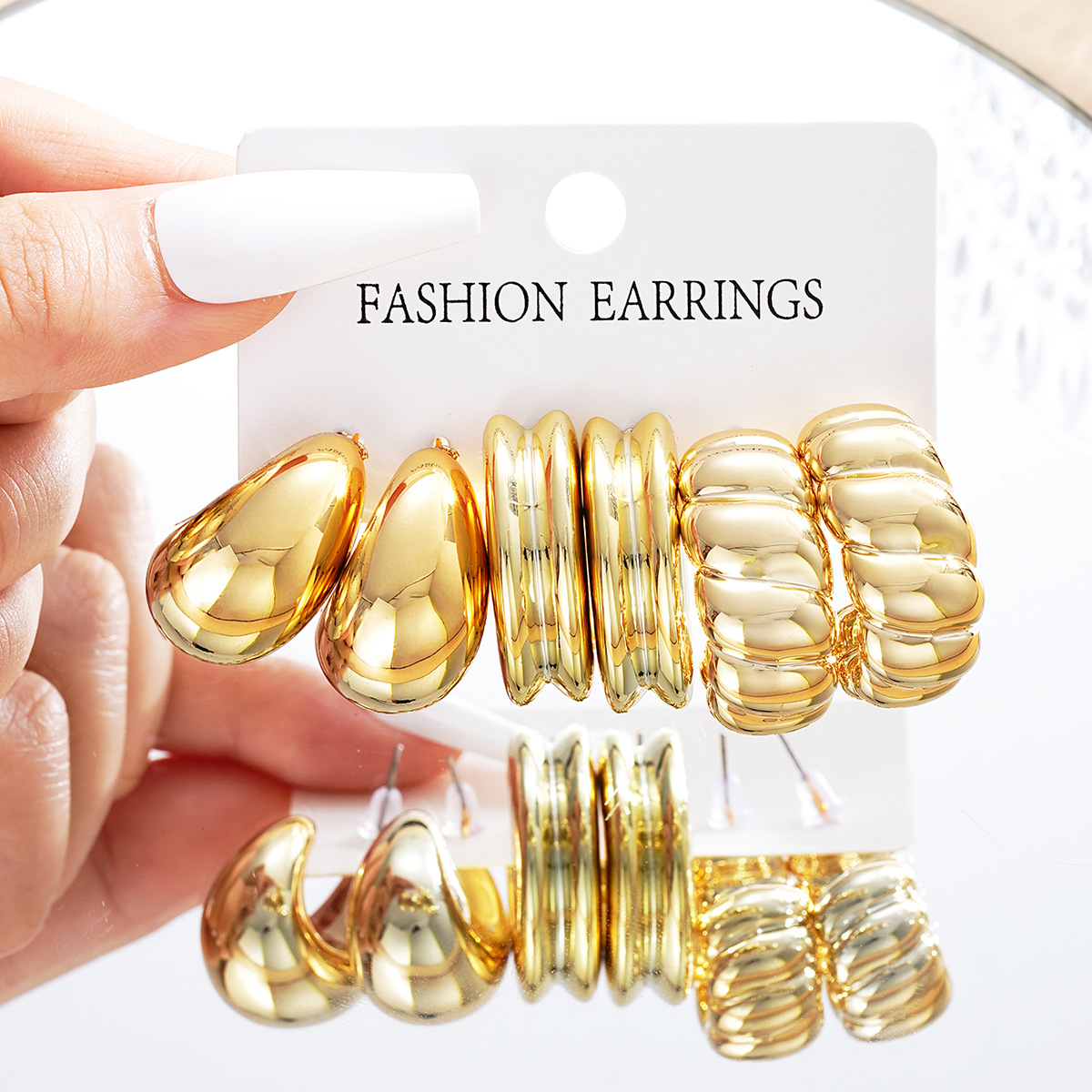 A set of 3-piece cross-border new European and American style high-end textured gold CCB line earrings, fashionable and elegant women's earrings and accessories full figure