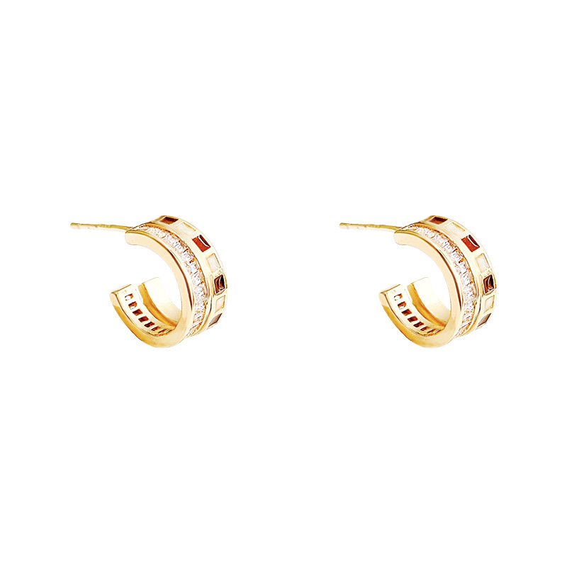 Micro-inlaid exquisite color-blocking small ear rings, 2023 new trendy, niche, high-end and light luxury earrings, women's earrings, 925 silver needle Item Picture